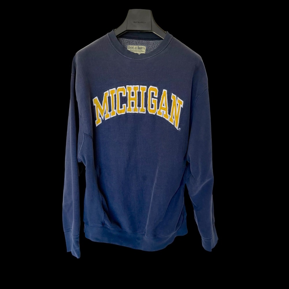 90's Steve and Barrys Michigan Sweatshirt Large Navy Blue Embroidered Crewneck